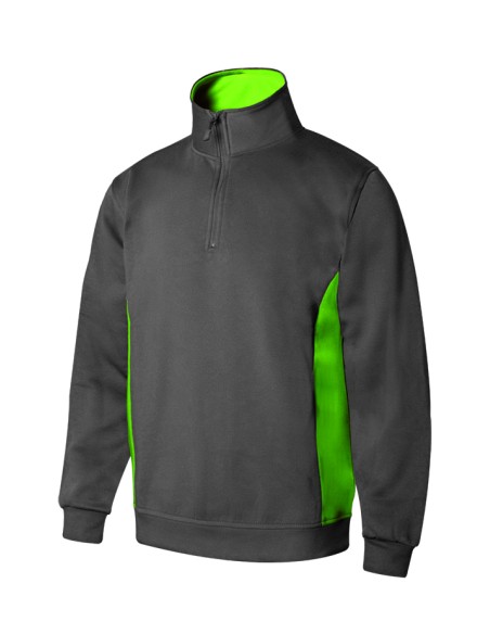 SUDADERA BICOLOR CREMALLERA. GRIS/VERDE LIMA TALLA XS-3XL